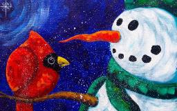 Beginners acrylic painting  | Snowman with Cardinal | The Art Sherpa paint along