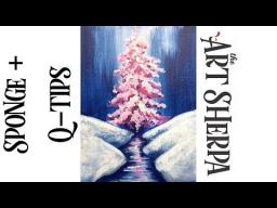 Cotton Swab Painting Technique Pink Christmas Tree  EASY Acrylic tutorial