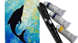 Watercolor Dolphin  for beginners painting the Ocean 💇🎨   alcohol technique