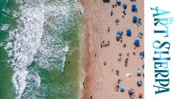 Drone view How to paint with Acrylic on Canvas Beach with umbrellas