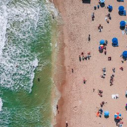 Drone view How to paint with Acrylic on Canvas Beach with umbrellas