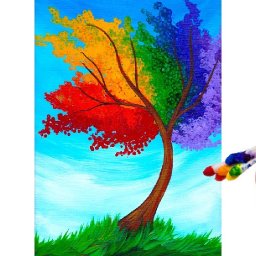 EASY Rainbow Willow Tree Q Tip Acrylic Painting tutorial 🌈🎨💜