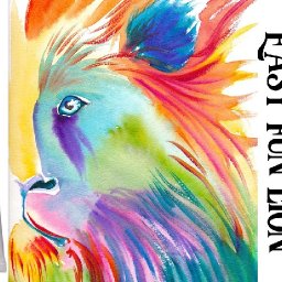 Easy Painting in acrylic of a Colorful Lion using 5 primary colors  Holbein acrylic  set