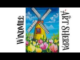 How to paint with Acrylic on Canvas Windmill Tulips