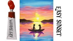 Easy Sunset couple in love acrylic painting step by step Liquitex Basics