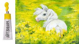 How to paint with Acrylic on Canvas Yellow flowers with white  Pony