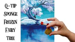 Easy painting of a Fairy Snow Tree with Cotton Swabs