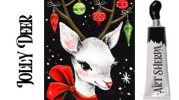 Easy Painting in acrylic Vintage Christmas Card  Deer  Live stream