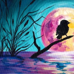 Moonlight Bird on a Branch EASY acrylic tutorial 🐦🌛Live stream