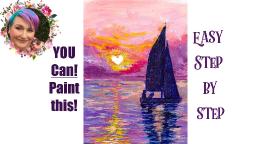 Sunset Love Boat Easy Painting in acrylic step by step Live stream