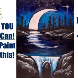 Moon and Waterfall at night Easy Painting in acrylic Live Streaming