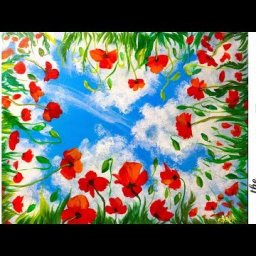 Easy How to paint with Acrylic on Canvas Sky View Poppies Step by step