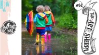 Colorful kids in the rain easy loose step by step Acrylic April day #14