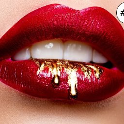 easy Red lips Dripping gold loose easy step by step Acrylic April day #13