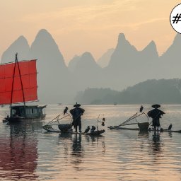 Traditional bamboo boats at sunrise loose step by step Acrylic April day #25