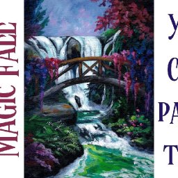 Waterfall Garden easy acrylic painting tutorial for beginners step by step