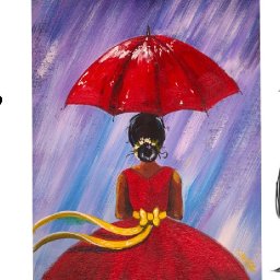 Easy Girl in the Rain with Red dress  acrylic painting tutorial for beginners