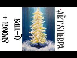 Cotton Swab Painting Technique Golden Pine Tree EASY  Acrylic tutorial #LoveWinterArt2017