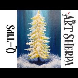Cotton Swab Painting Technique Golden Pine Tree EASY  Acrylic tutorial #LoveWinterArt2017