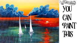Easy painting tutorial for beginners Abstract  Sailboats Sunset ☀️🚢