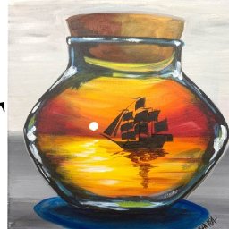 Pirate ship Sunset in a Bottle ⛵️ 🌅 Easy Acrylic painting Live Stream