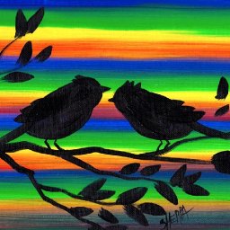 New Technique 6 Color brushstroke Love Birds Silhouette painting EASY