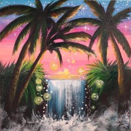 Easy Sunset Waterfall Acrylic painting step by step LIVE 🔴