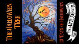 Spooky Tree Holding the Moon Easy Acrylic painting step by step #13 Days of Halloween