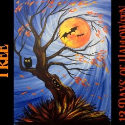 Spooky Tree Holding the Moon Easy Acrylic painting step by step #13 Days of Halloween