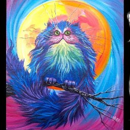 Easy Magical Fluffy Cat with full moon Easy Acrylic painting step by step #13daysofHalloween