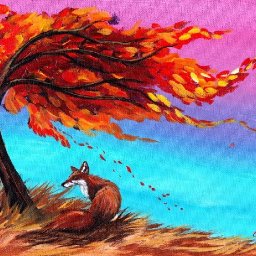 Easy Red Fox and Fall tree Acrylic painting step by step  #LoveFallArt2019