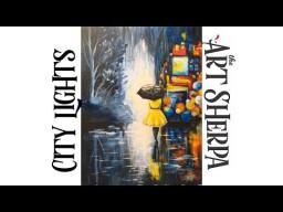 City Lights at night  umbrella girl Acrylic painting on canvas beginner Tutorial