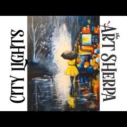 City Lights at night  umbrella girl Acrylic painting on canvas beginner Tutorial