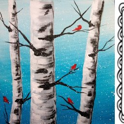 EASY Winter Birds and Birch trees Acrylic painting tutorial step by step