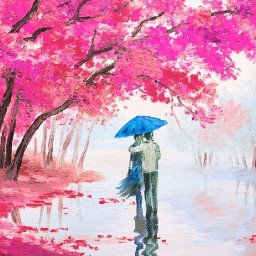 Lovers Walk Cherry Trees Easy Acrylic painting tutorial step by step Live Streaming