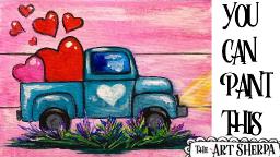 Vintage Truck with hearts Easy Acrylic painting tutorial step by step Live Streaming