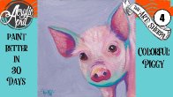 Easy Daily Painting Colorful Pig  Step by Step Acrylic Tutorials Day #4   #AcrylicApril2020