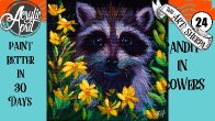 Raccoon in flowers  Easy Daily Painting  Step by step Acrylic Tutorials Day 24  #AcrylicApril2020