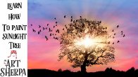 Sunset Tree Painting  Step by step Acrylic Tutorial Live stream The Art Sherpa