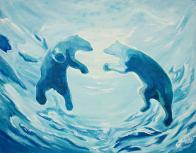 Acrylic painting of Swimming bears 