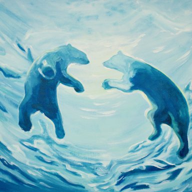 Acrylic painting of Swimming bears 