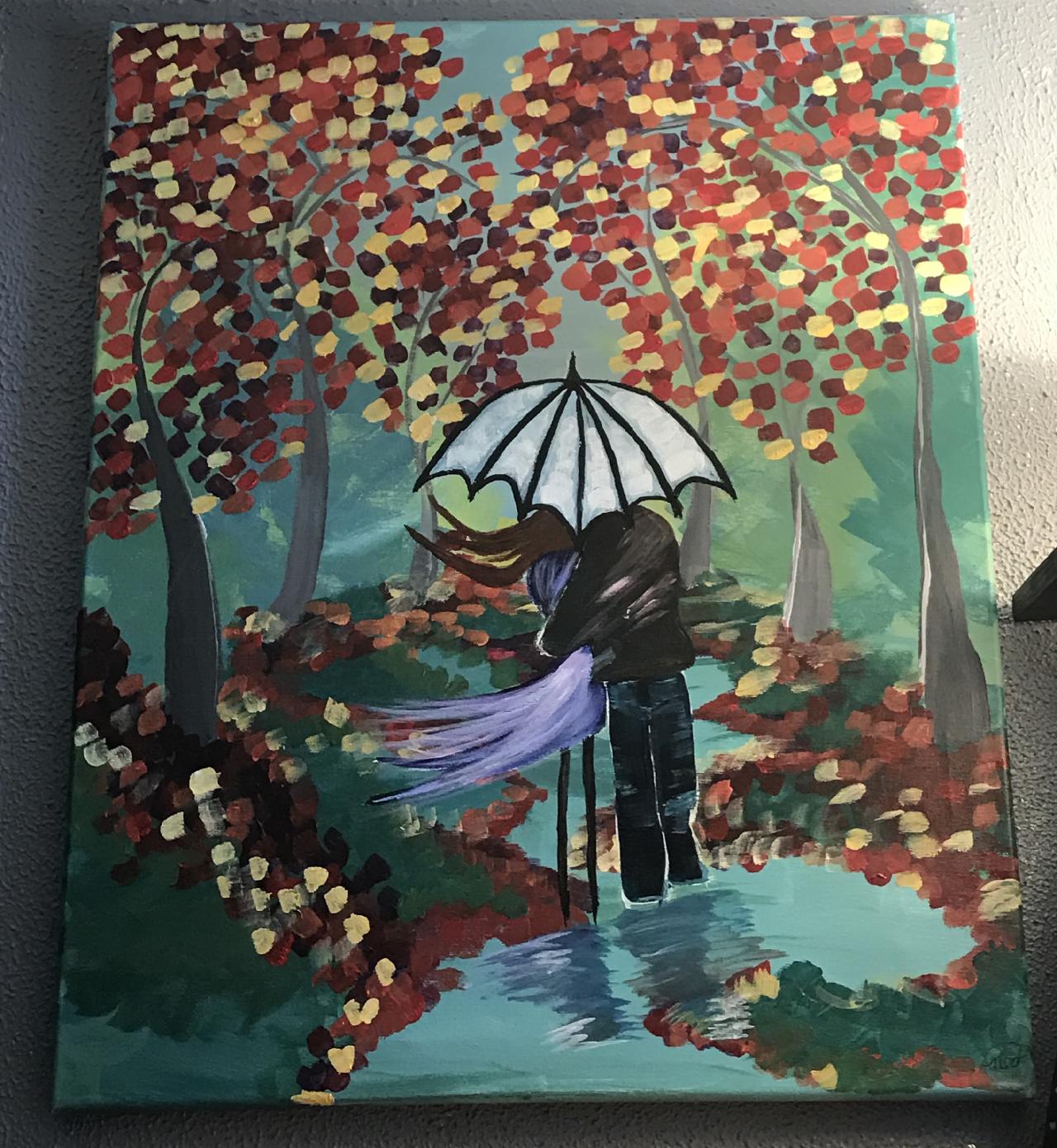 lovers in rain painting