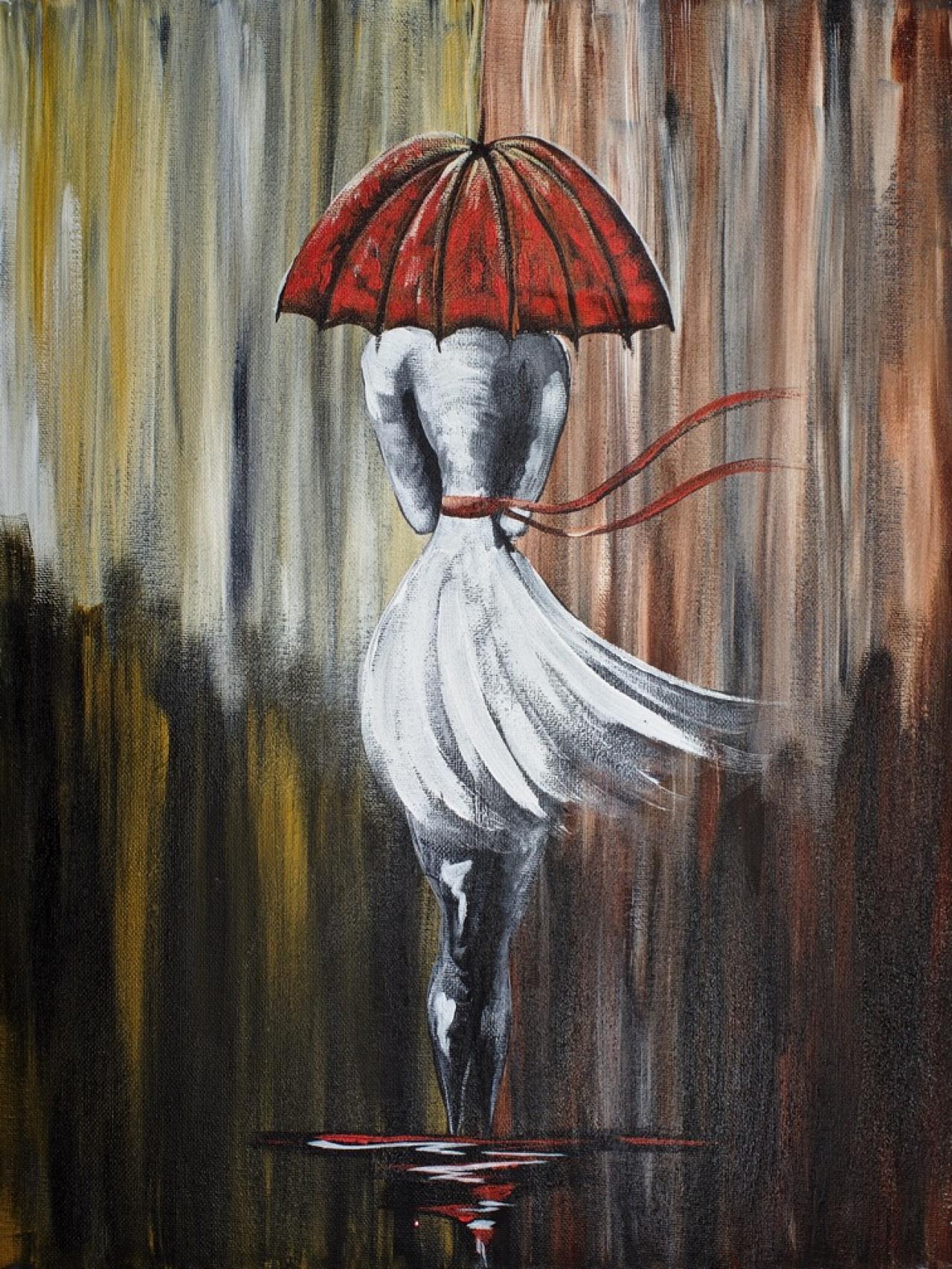 Walking In The Rain Girl With Red Umbrella Abstract The Art