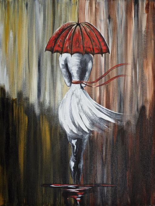 Walking In The Rain Girl With Red Umbrella Abstract The 