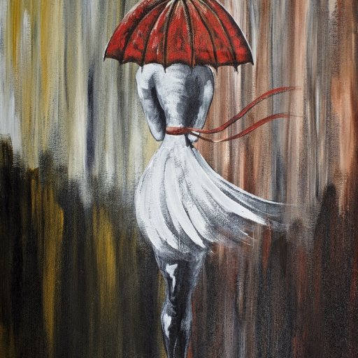 Walking in the Rain Girl with red Umbrella Abstract The Art Sherpa 