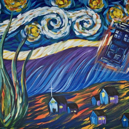 Van Gogh Starry Night with Tardis from Doctor Who 