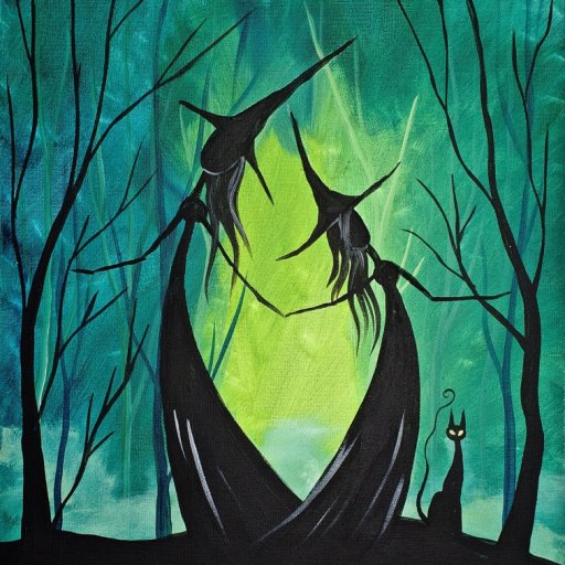  Adorable Witch Sisters in the Woods - Easy Halloween painting 