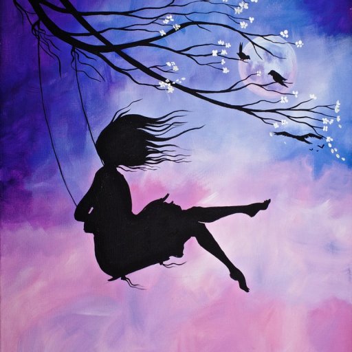 Cherry Blossom Swing and Girl Acrylic Painting   By the Art sherpa 