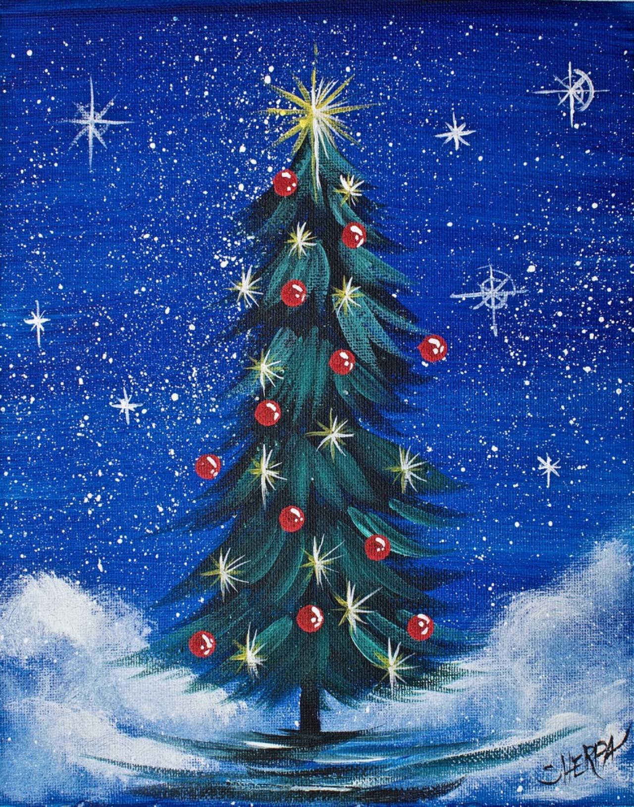 Simple Christmas Tree Step By Step Acrylic Painting On Canvas For