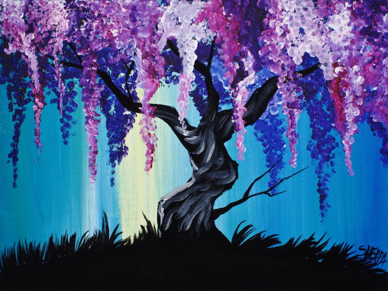 Wisteria Willow Tree Q Tip Painting Technique For Beginners Easy